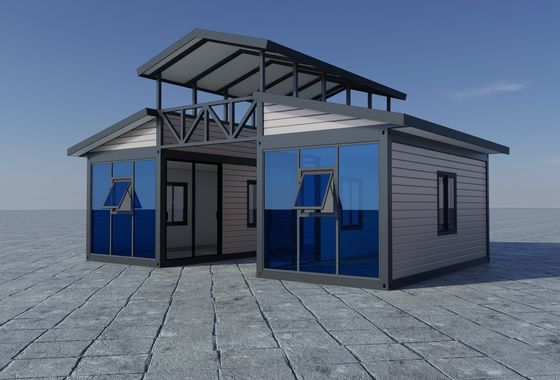 Casa pré-fabricada expansível móvel de luxo, parede de cortina de vidro, painel Pu, resort de praia, residencial